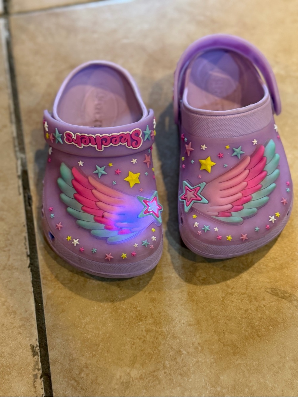 Skechers Purple Kids Light-Up Wing Star Clogs Size 9 EUC